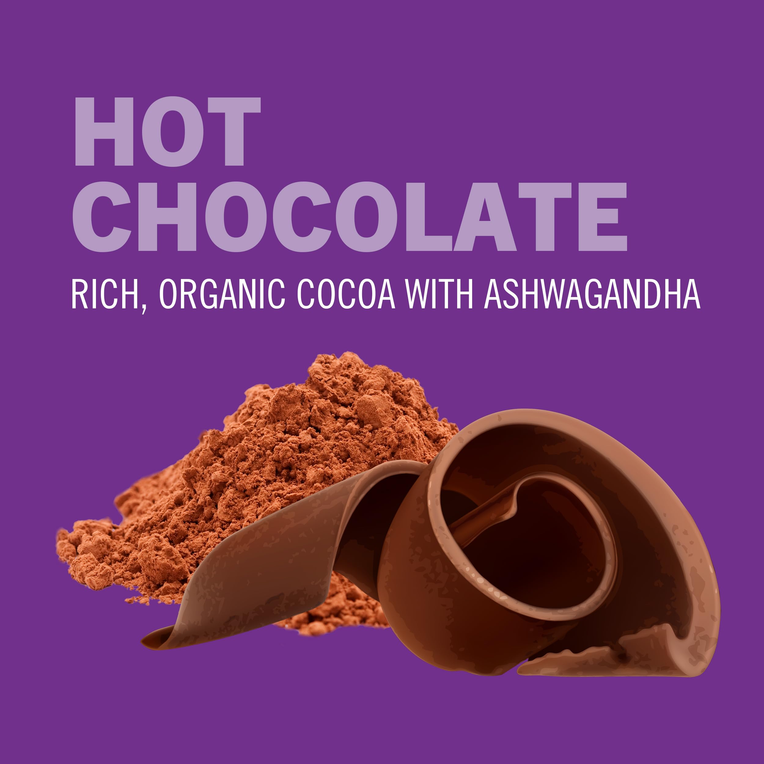 OM Mushroom Hot Chocolate organic, USA-grown ingredients with USDA seal.