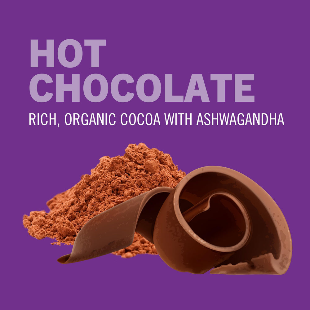 OM Mushroom Hot Chocolate organic, USA-grown ingredients with USDA seal.