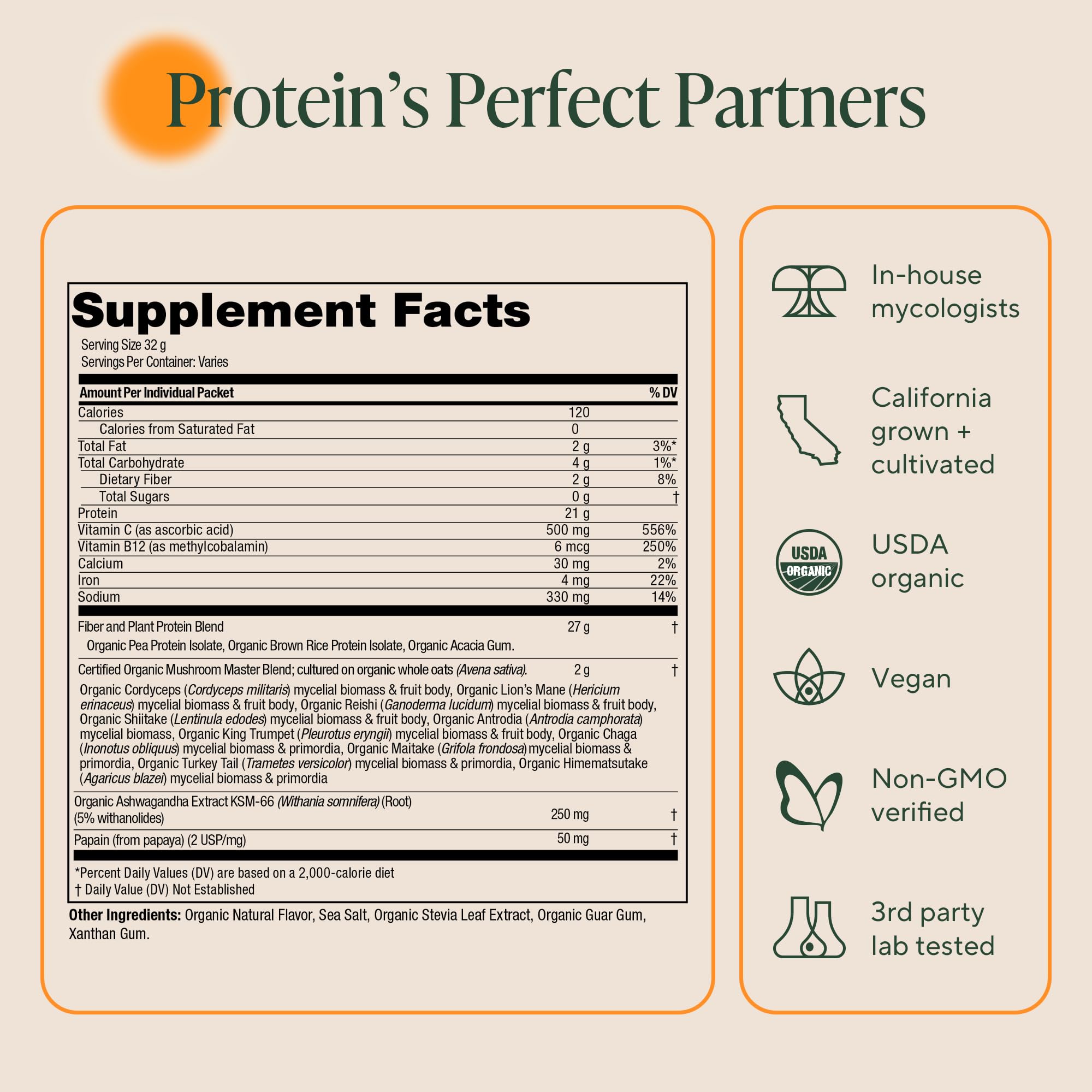 OM MUSHROOM MASTER BLEND beta-glucans graphic hints at immune support.