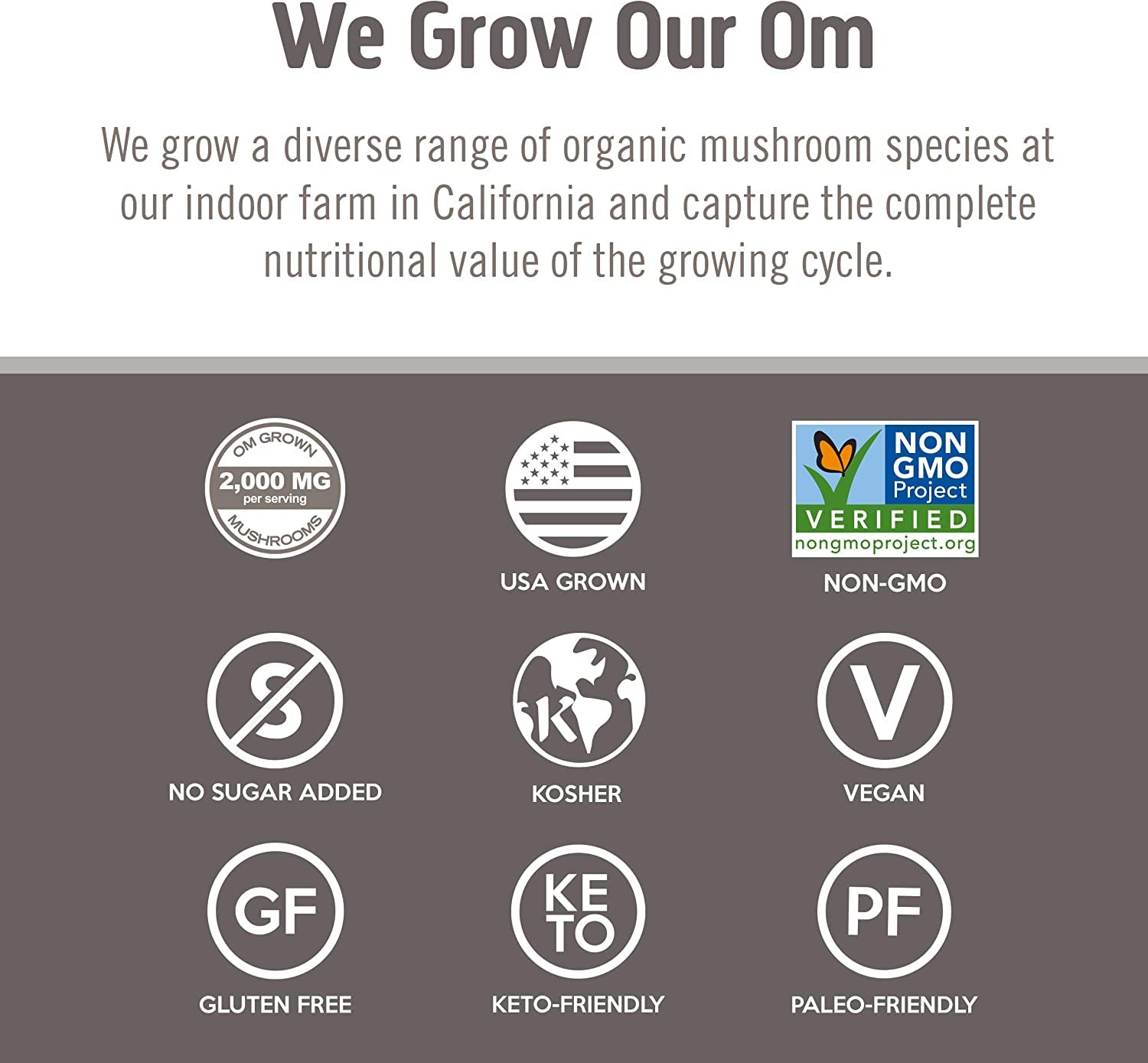 OM Mushroom Superfood packaging featuring USDA Organic seal