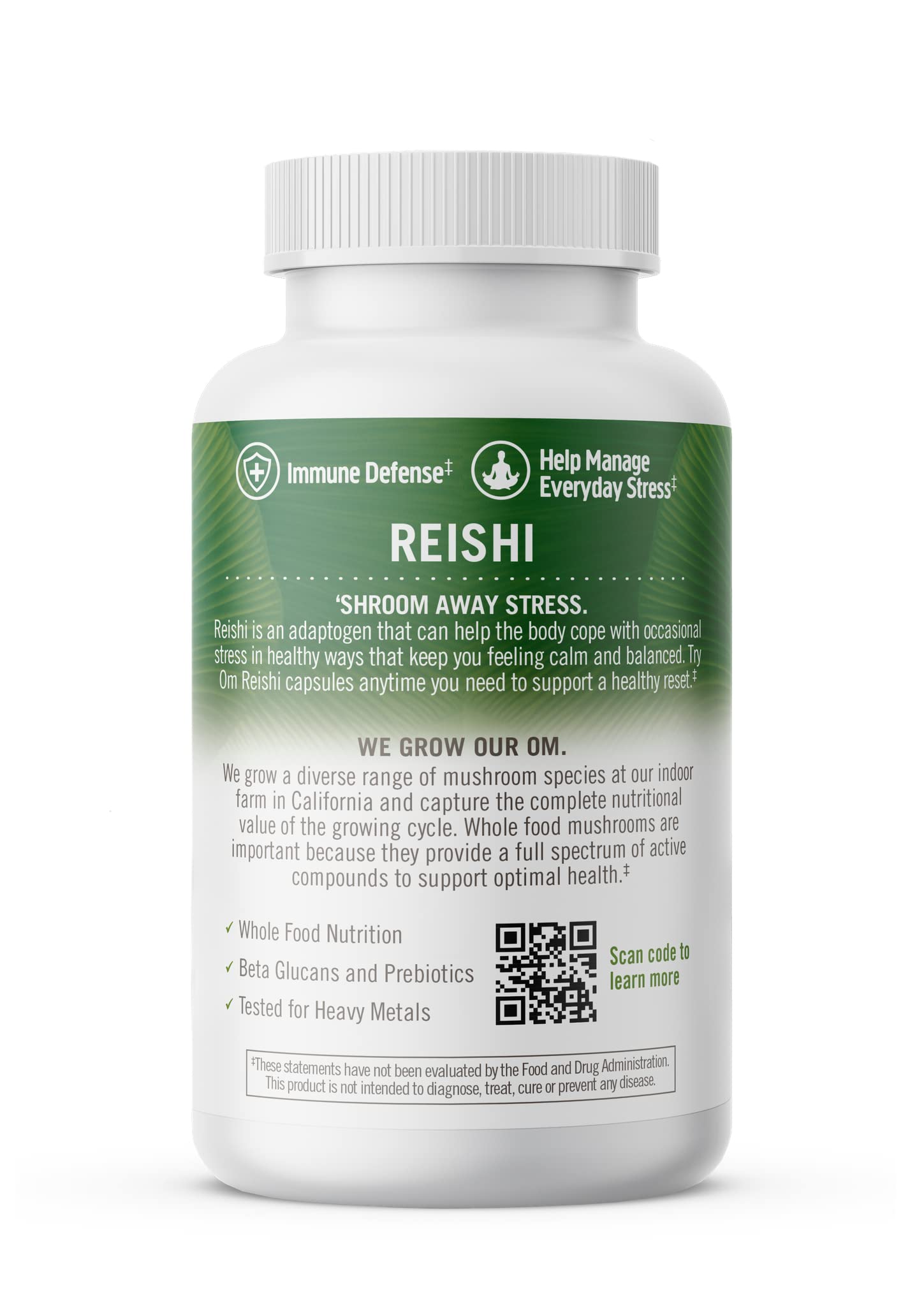 Antioxidants and beta-glucans graphic on Reishi product.