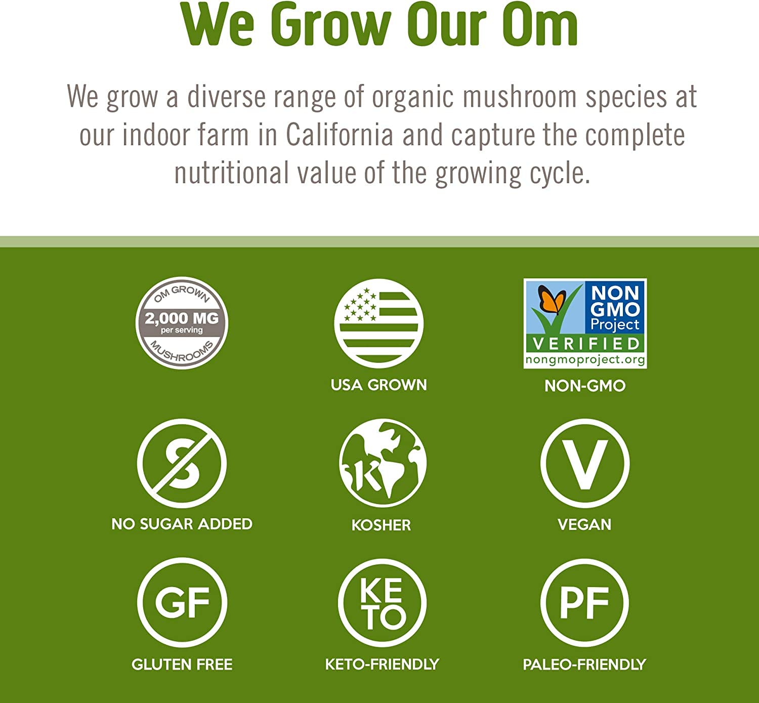 Product line icons representing OM Mushroom supplements.