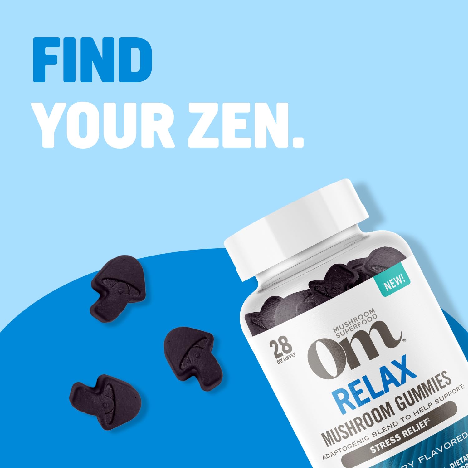 56-count packaging of OM MUSHROOM RELAX Gummies for convenient daily use