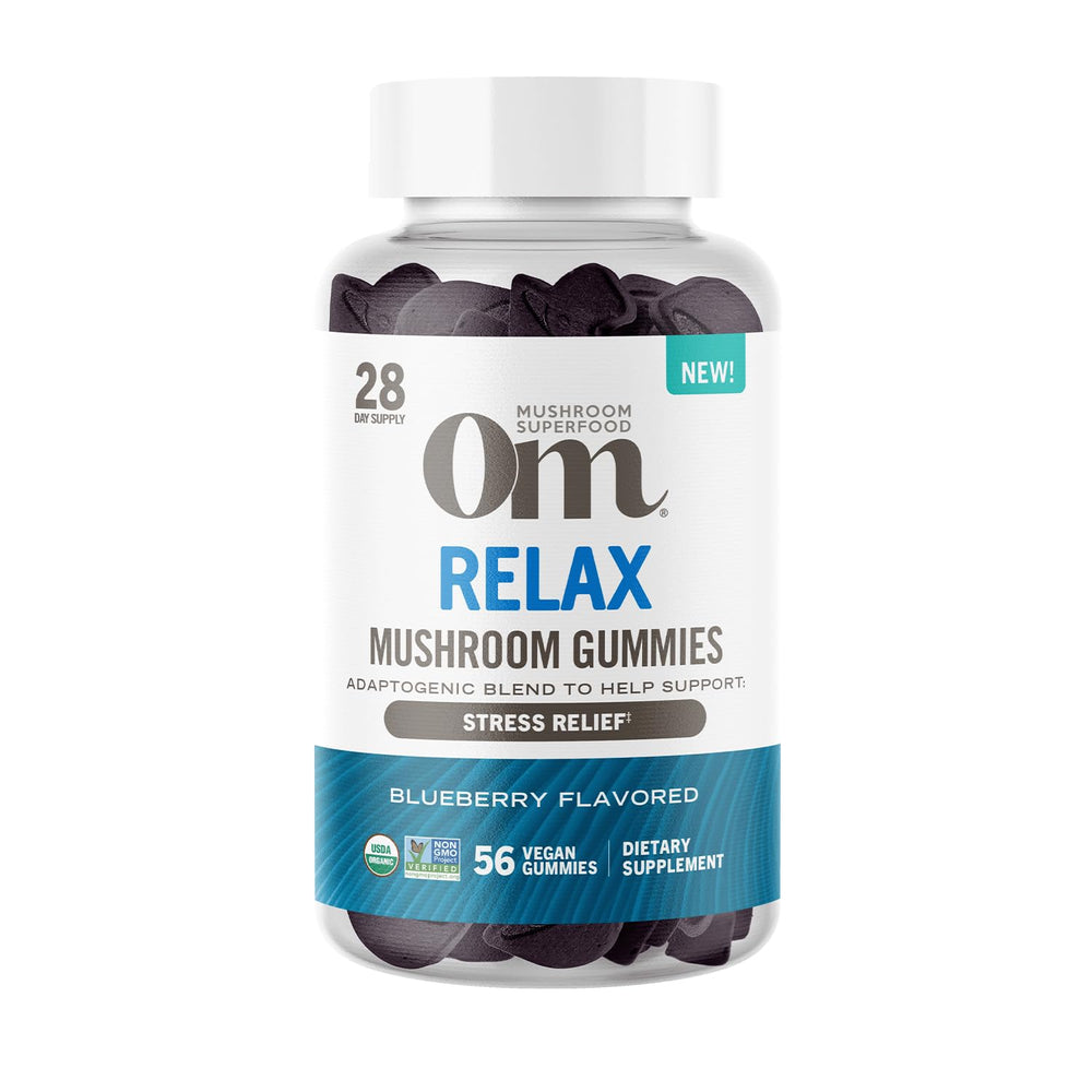 OM MUSHROOM RELAX Gummies blueberry bottle for stress support