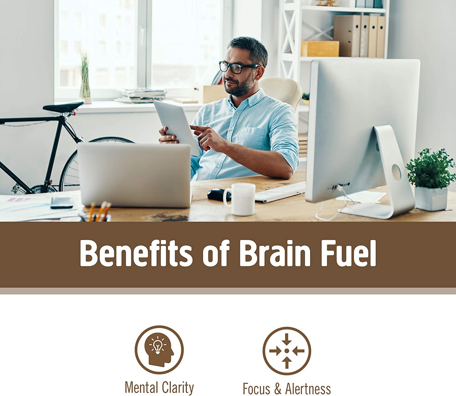 Powder scoop of Brain Fuel showing organic blend without fillers.
