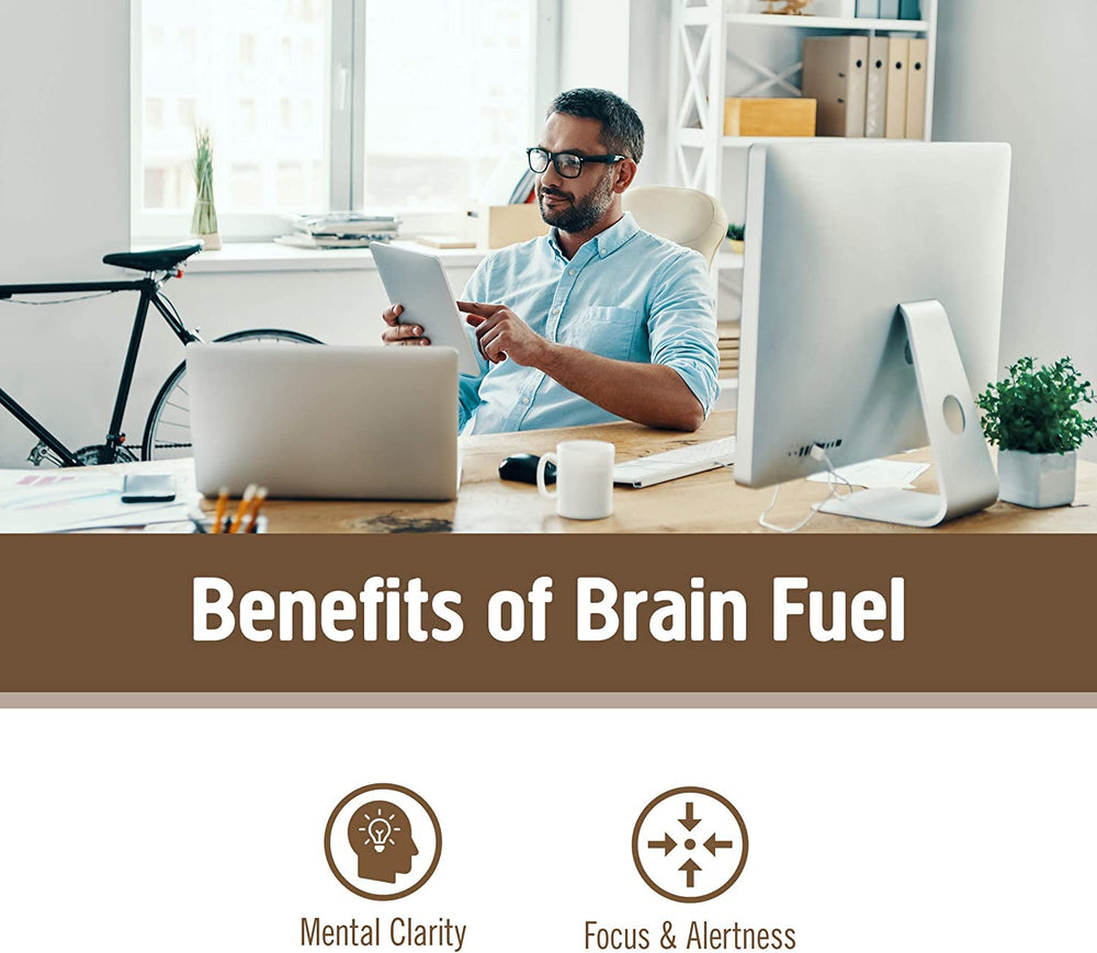 Powder scoop of Brain Fuel showing organic blend without fillers.