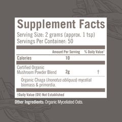 OM Mushroom Superfood Chaga powder organic ingredients display