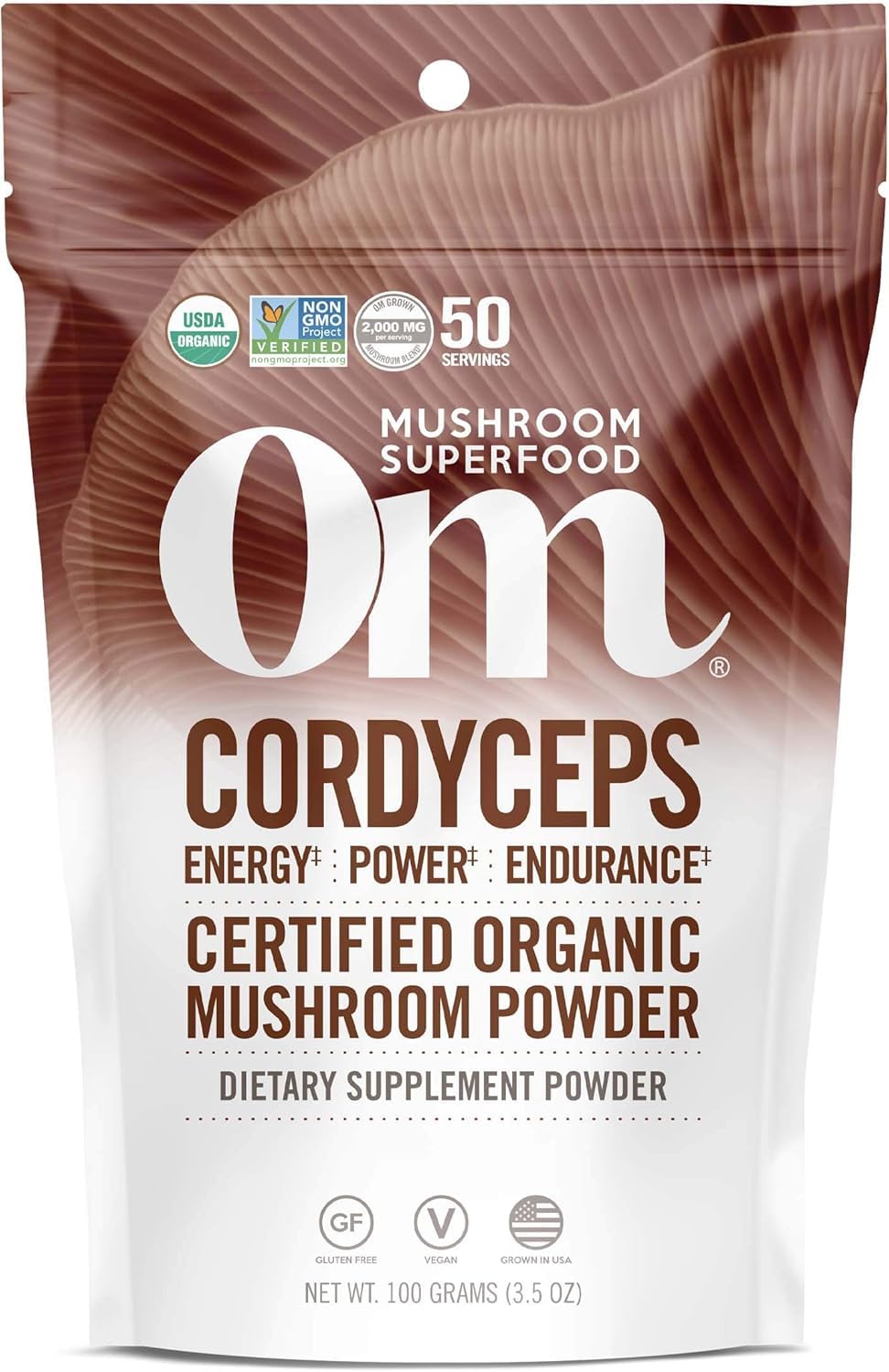OM MUSHROOM SUPERFOOD Cordyceps powder bottle for energy support.
