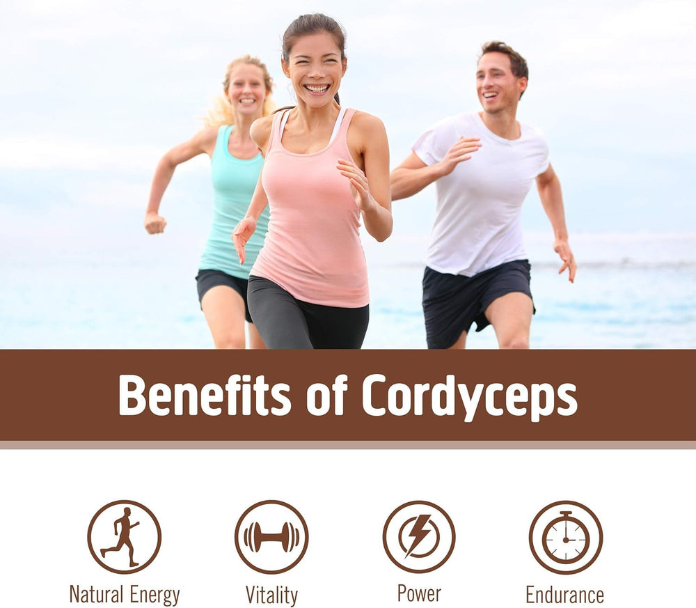 OM MUSHROOM SUPERFOOD Cordyceps powder in coffee mug for caffeine-free lift.