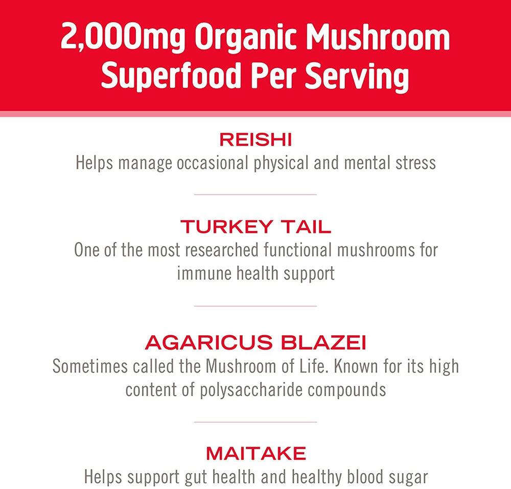 Om Mushroom Superfood daily-capsule-dosage packaging indicates easy, consistent use
