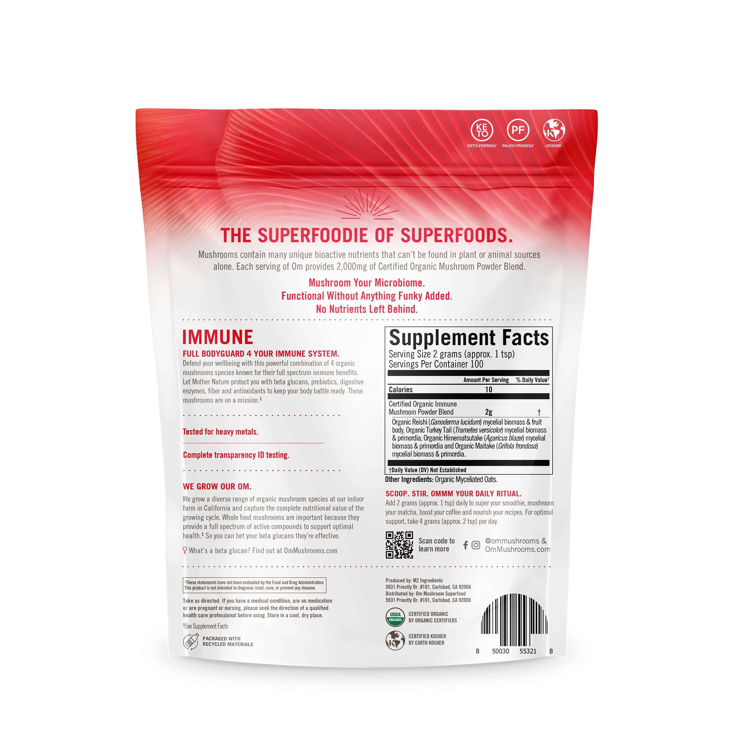 OM Mushroom Superfood Immune Blend in a beverage for convenient use