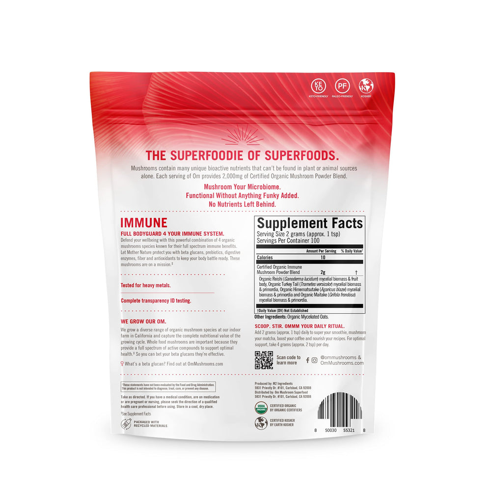 OM Mushroom Superfood Immune Blend in a beverage for convenient use