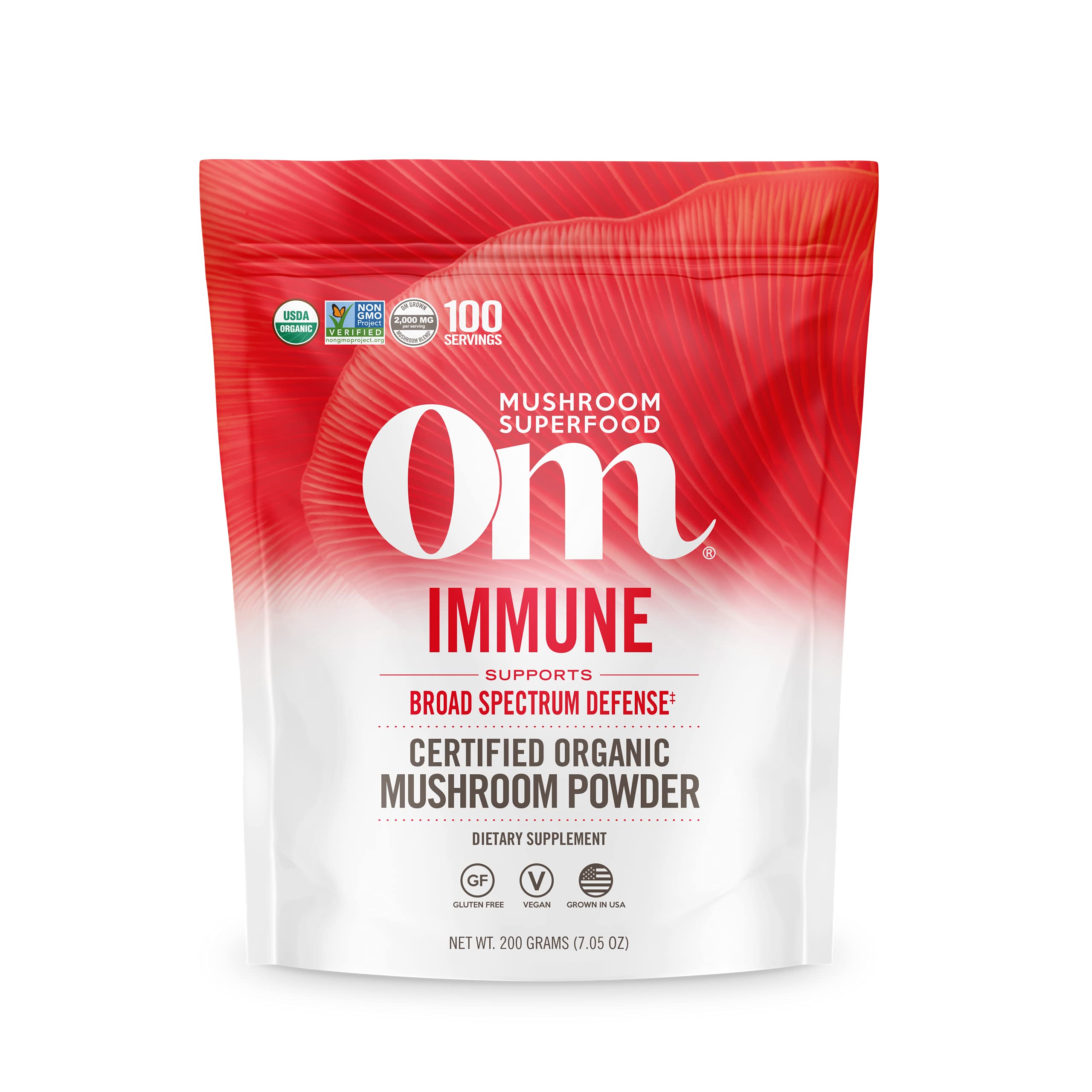 OM Mushroom Superfood Immune Blend pouch front showing product branding for daily use