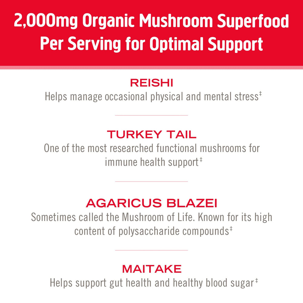 Shaker bottle with OM Mushroom Superfood Immune Blend mixed into a drink