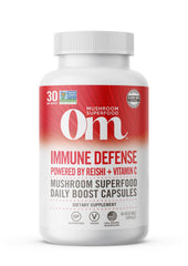 Om Mushroom Superfood Immune Defense capsules on bottle support daily wellness