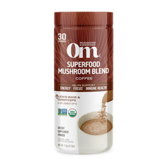 OM Mushroom Superfood instant coffee canister for easy daily energy and focus