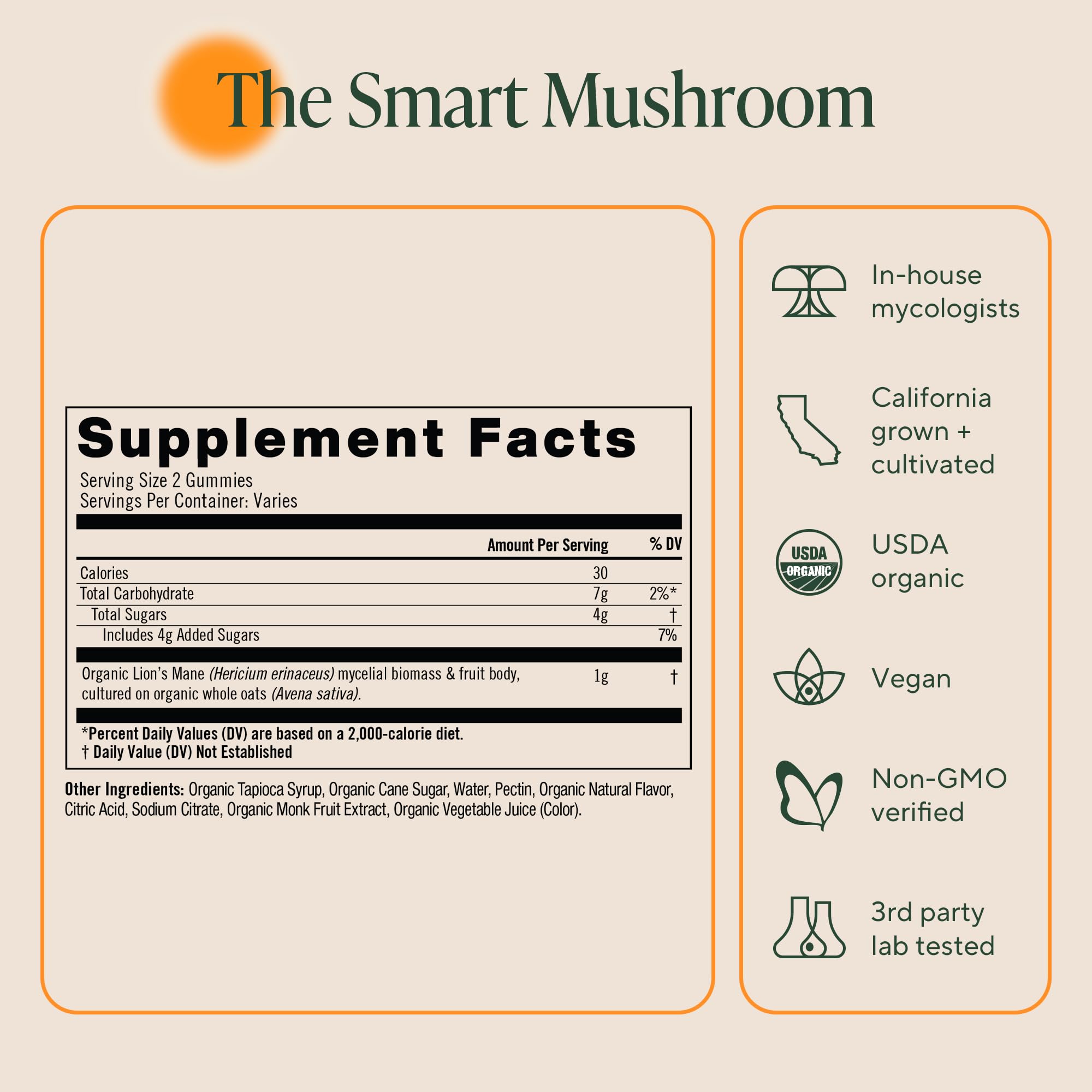 OM Mushroom Superfood Lions Mane Gummies on counter, easy daily routine.