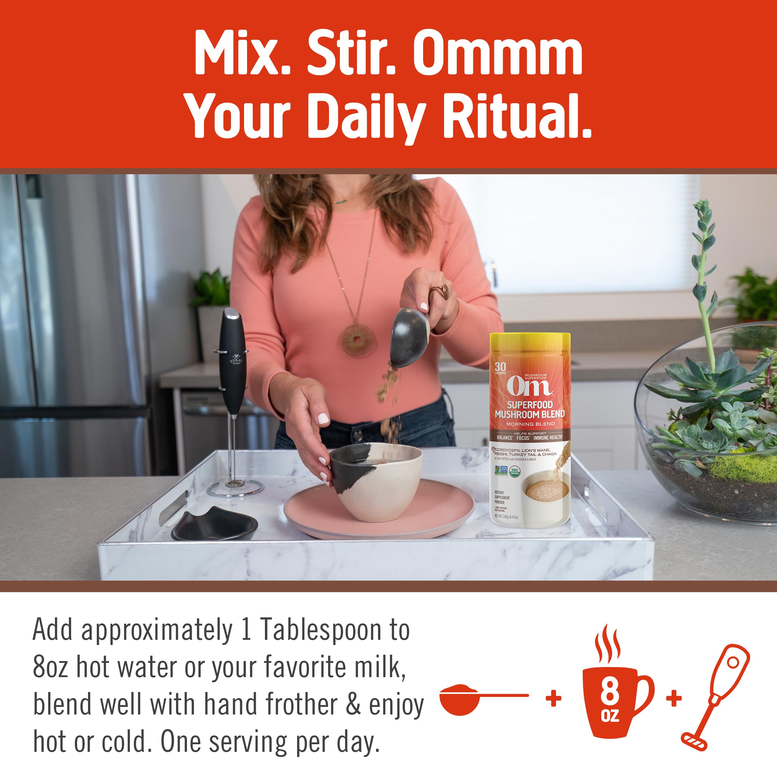 Chai-spice aroma of OM MUSHROOM SUPERFOOD Morning Energy Blend flavor