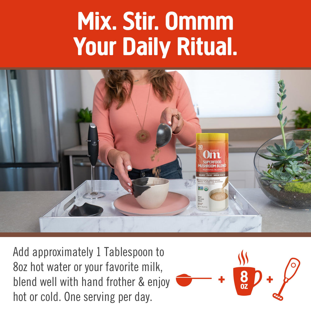 Chai-spice aroma of OM MUSHROOM SUPERFOOD Morning Energy Blend flavor