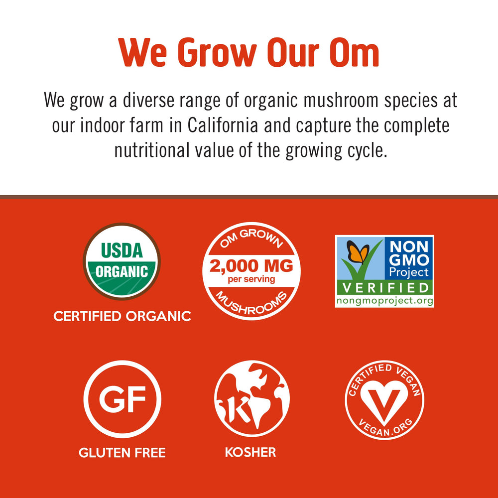 Steaming cup of OM MUSHROOM SUPERFOOD Morning Energy Blend ready to enjoy