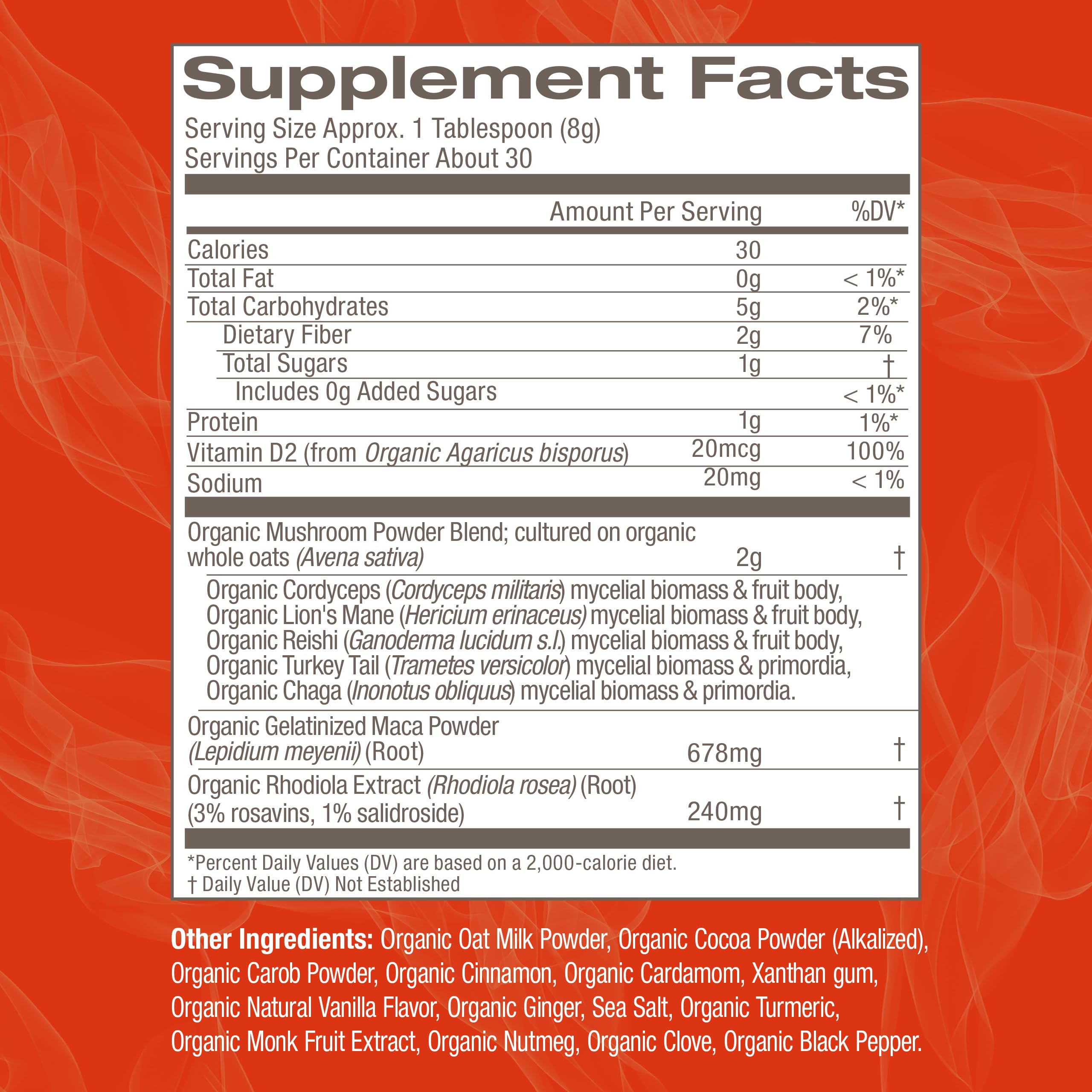 Fine powder texture of OM MUSHROOM SUPERFOOD Morning Energy Blend