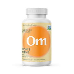 OM Mushroom Superfood Om Lion’s Mane capsules packaging may support daily focus.