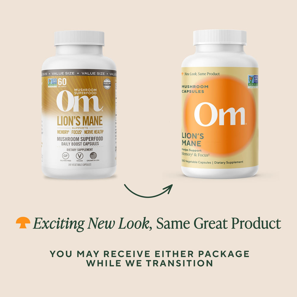 OM Mushroom Superfood packaging, premium feel and easy dosing