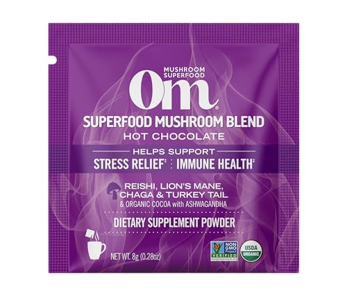 Open OM Mushroom Superfood packet for a quick focus-friendly treat.