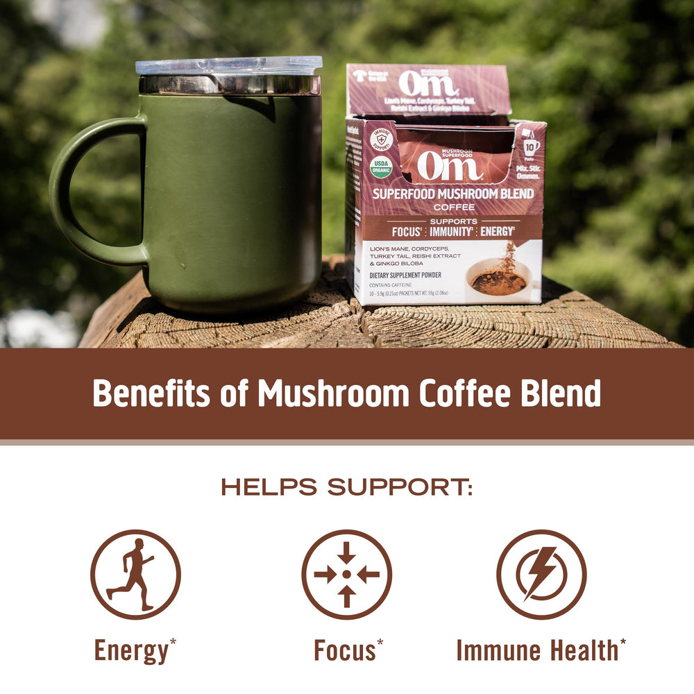 USA grown mushrooms label on OM Mushroom Superfood product line