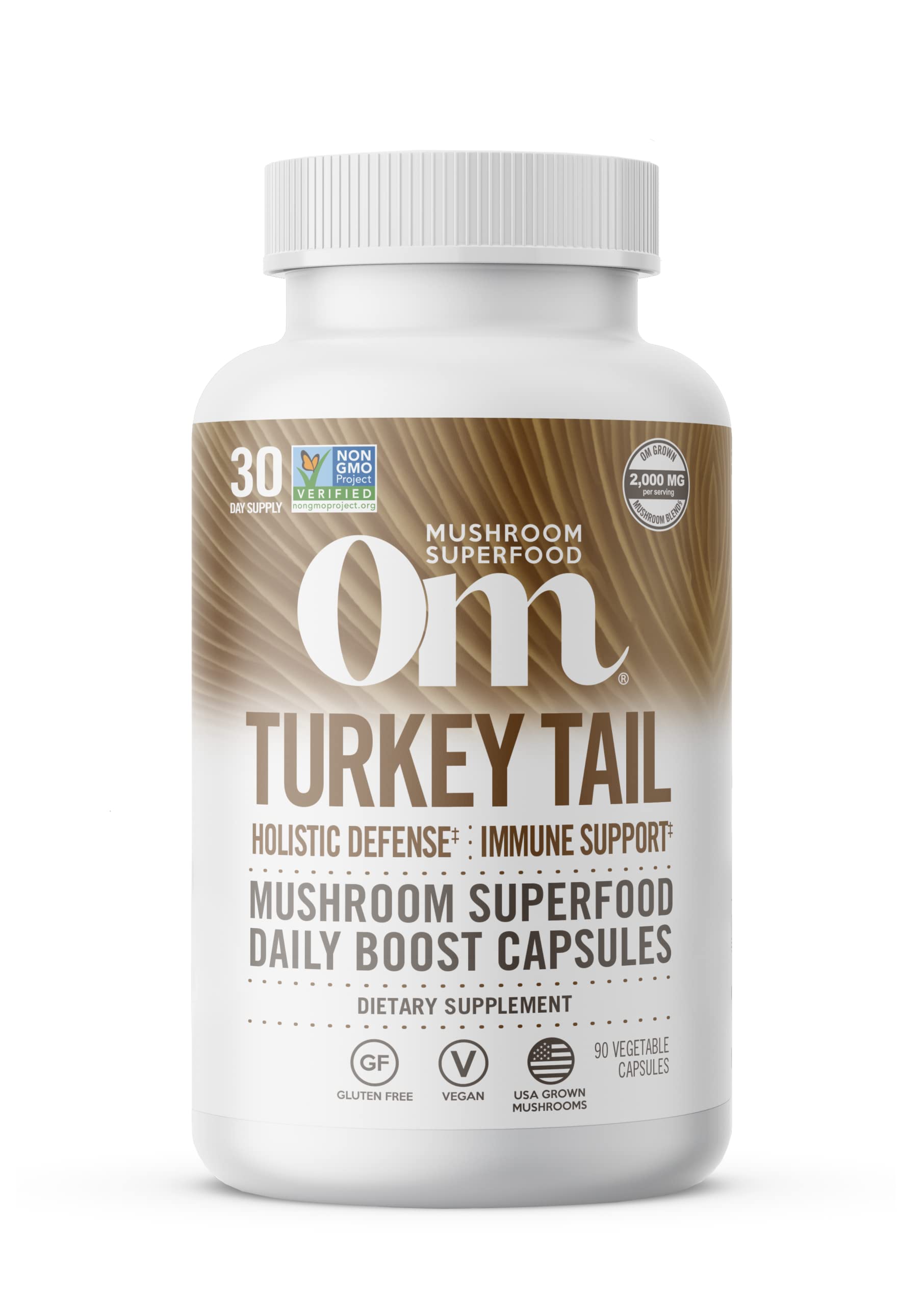 OM Mushroom Turkey Tail capsules bottle for easy daily immune support.