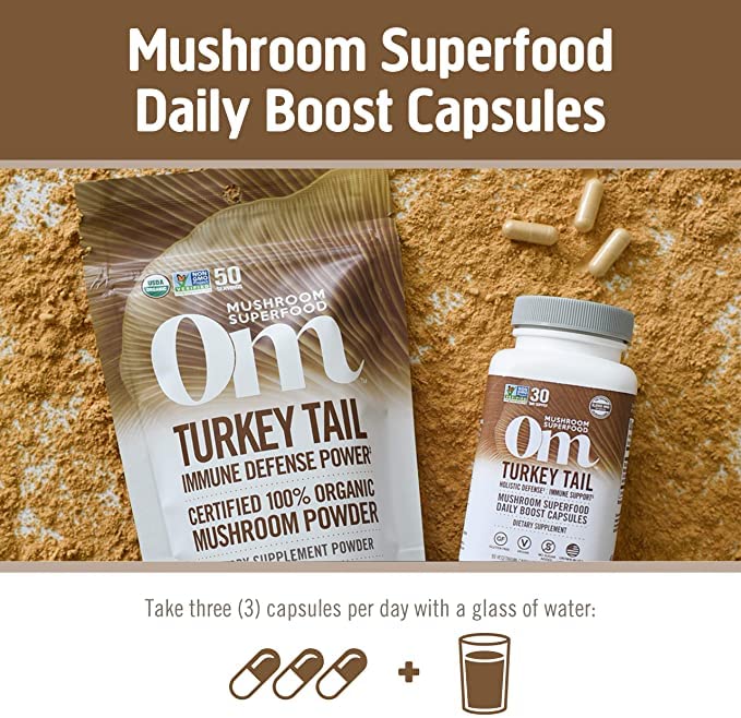 Ingredients highlight beta-glucans and dietary fiber from whole mushrooms.