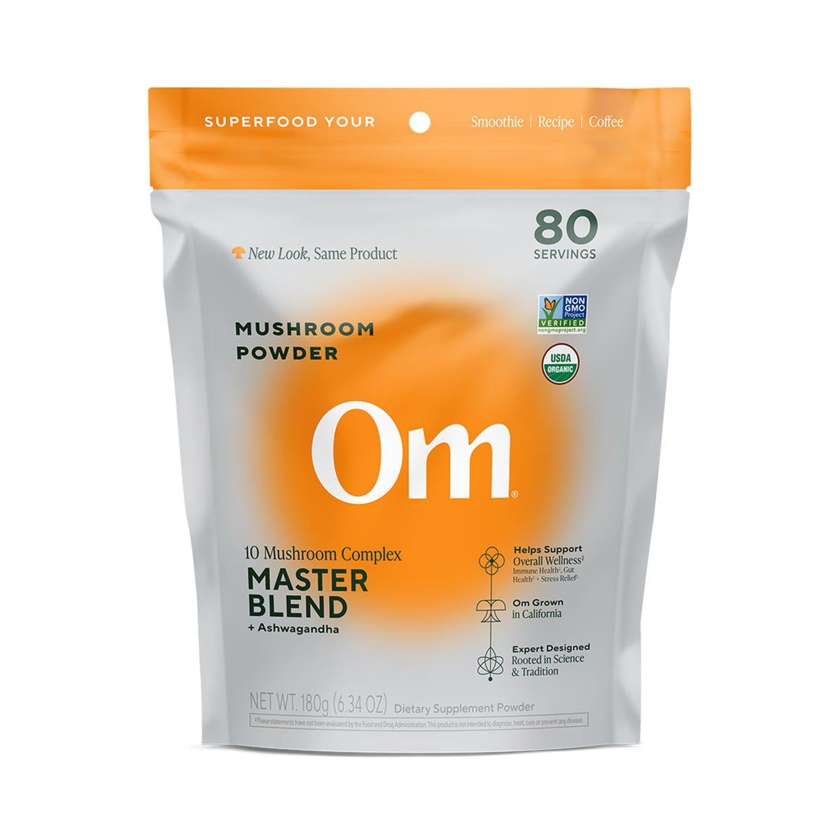 OM Mushrooms Master Blend bottle ready to mix for daily immune support.