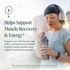 Powder whisked into coffee with OM Mushrooms Master Blend for energy