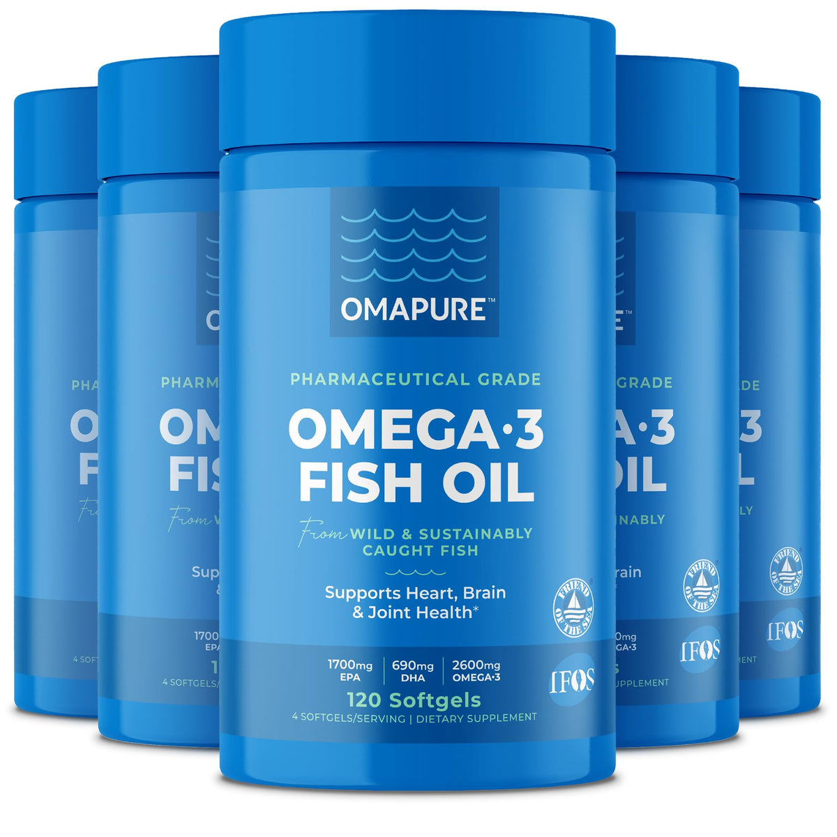 OMAPURE Fish Oil bottle front with clear branding for easy recognition