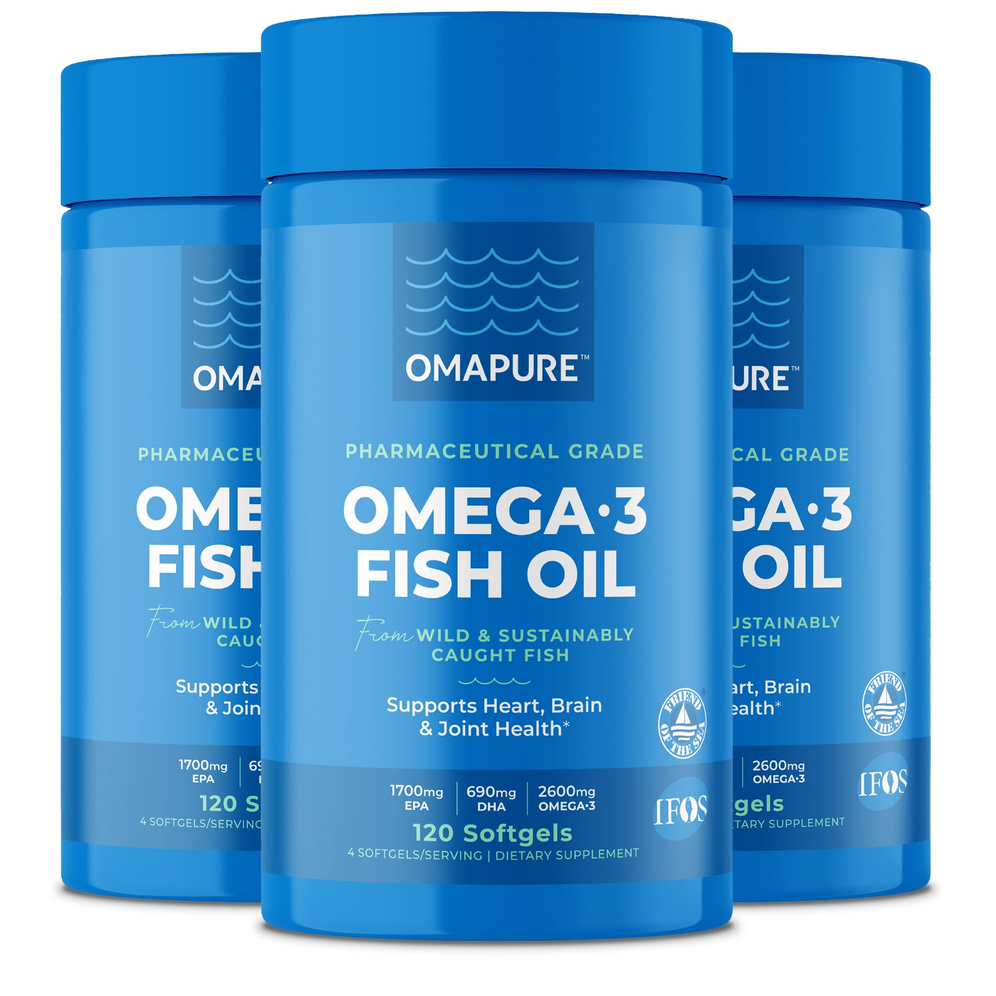 OMAPURE Fish Oil bottle front showing high EPA and DHA.