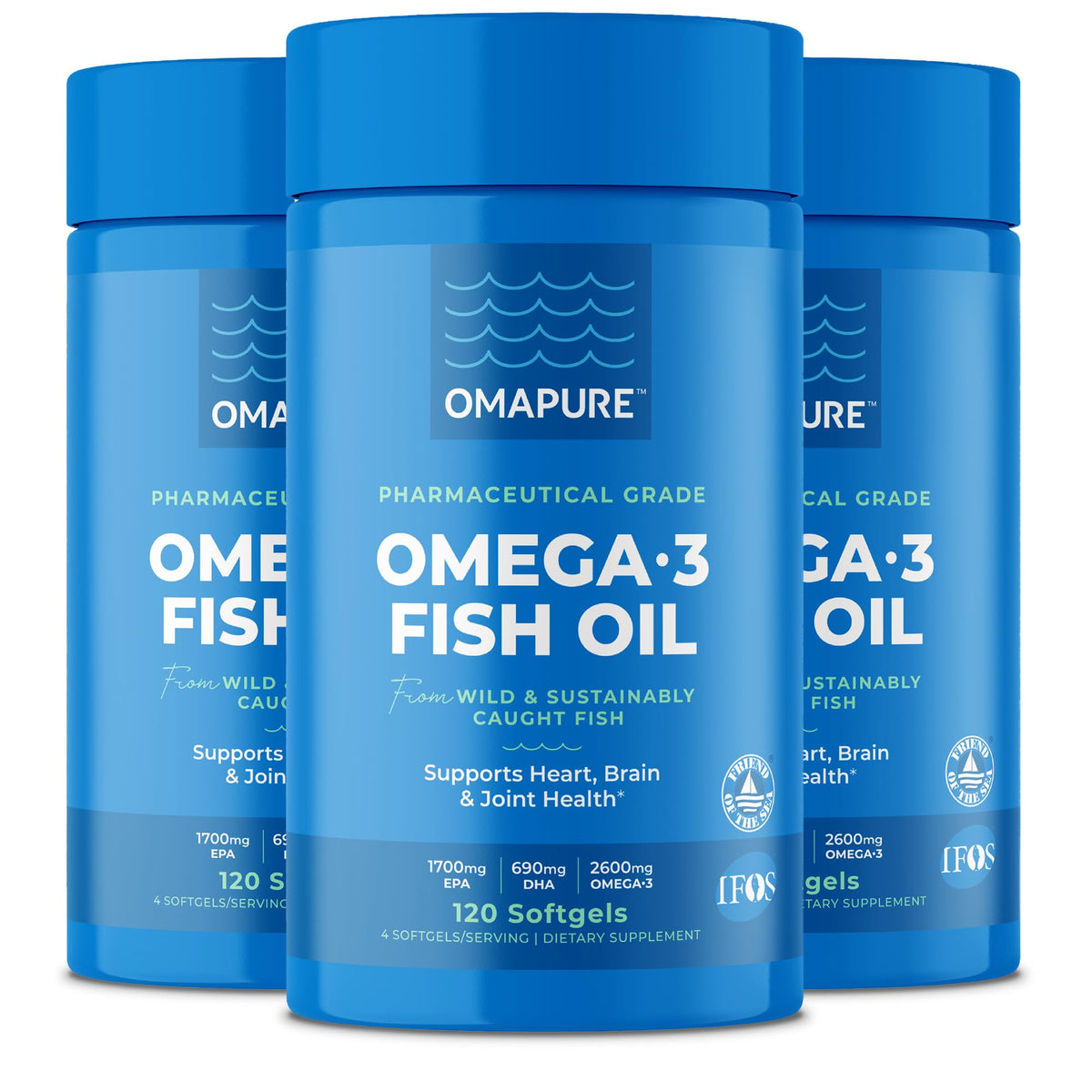 OMAPURE Fish Oil bottle front showing high EPA and DHA.