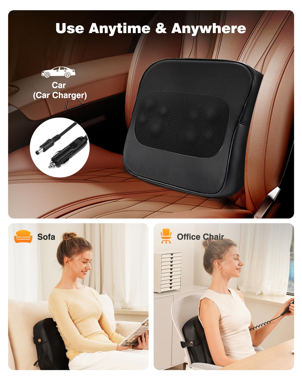 OMASSA non-slip straps secure massager on any chair