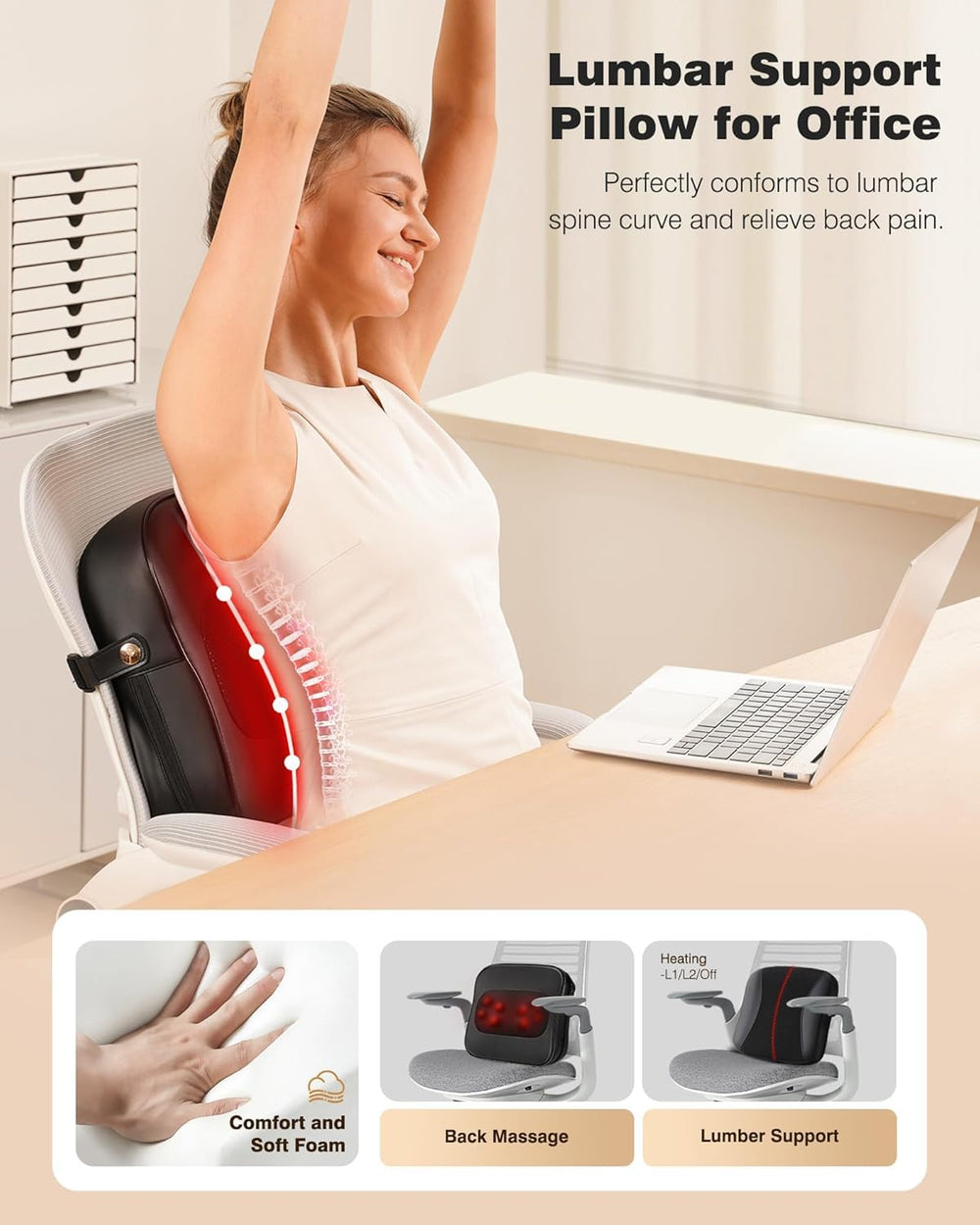 OMASSA Back Massager car adapter enables massage on the go.