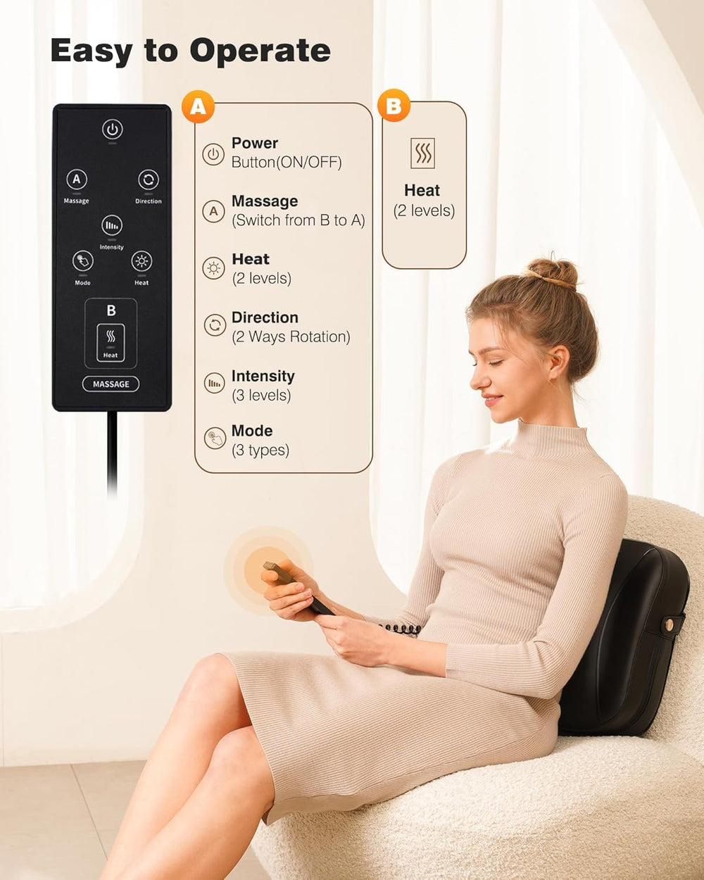 OMASSA Back Massager lumbar support mode offers comfortable back relief.