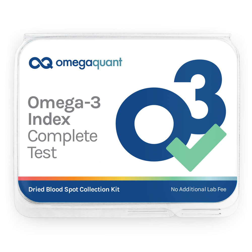 OmegaQuant Omega-3 Index Complete packshot highlighting a full fatty acid profile for at-home testing.
