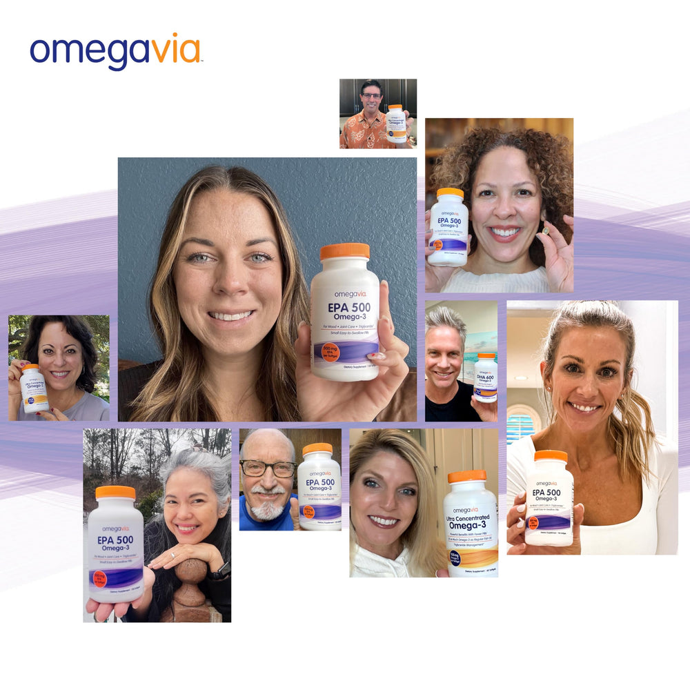 OmegaVia EPA 500 packaging design communicates non-GMO gluten-free formulation