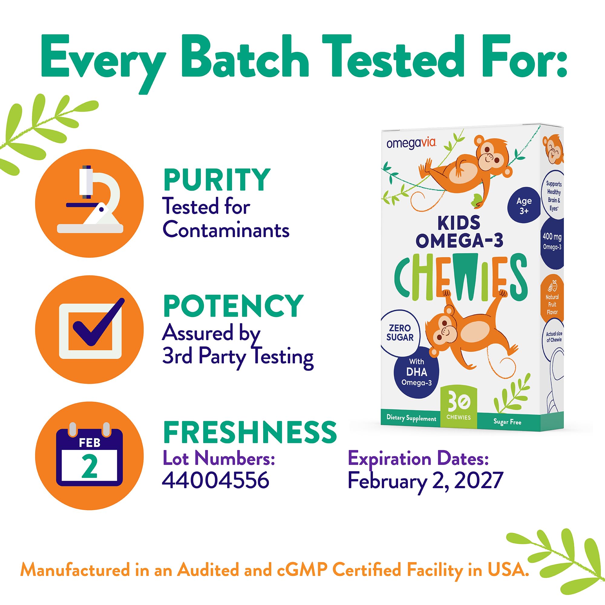 OmegaVia packaging with IFOS 5-star testing badge and sustainability note.
