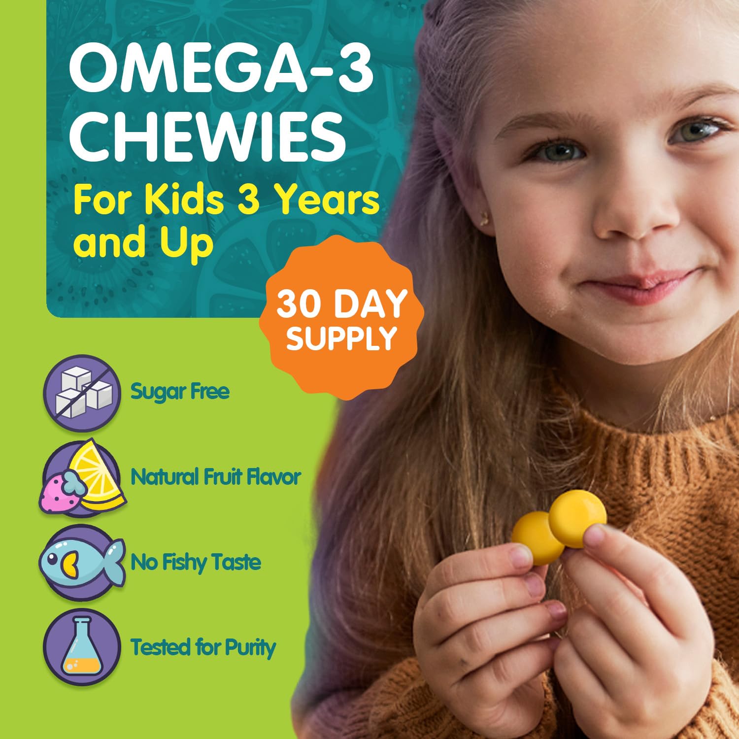 OmegaVia Kids omega-3 gummies being poured into a cup for easy serving.