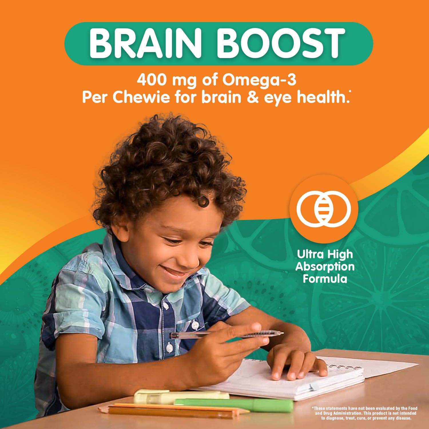 OmegaVia Kids omega-3 gummies close-up showing bite-sized DHA source for daily use.