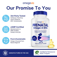 OmegaVia Prenatal DHA softgels ready to swallow for morning sickness-friendly daily use