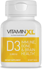 OmegaXL VitaminXL D3 softgel bottle for daily immune support.