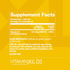 OmegaXL VitaminXL D3 bottle with pour showing easy daily dosage.