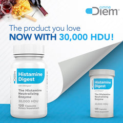 Close-up of Omne Diem Histamine Digest cap for easy-to-swallow capsules