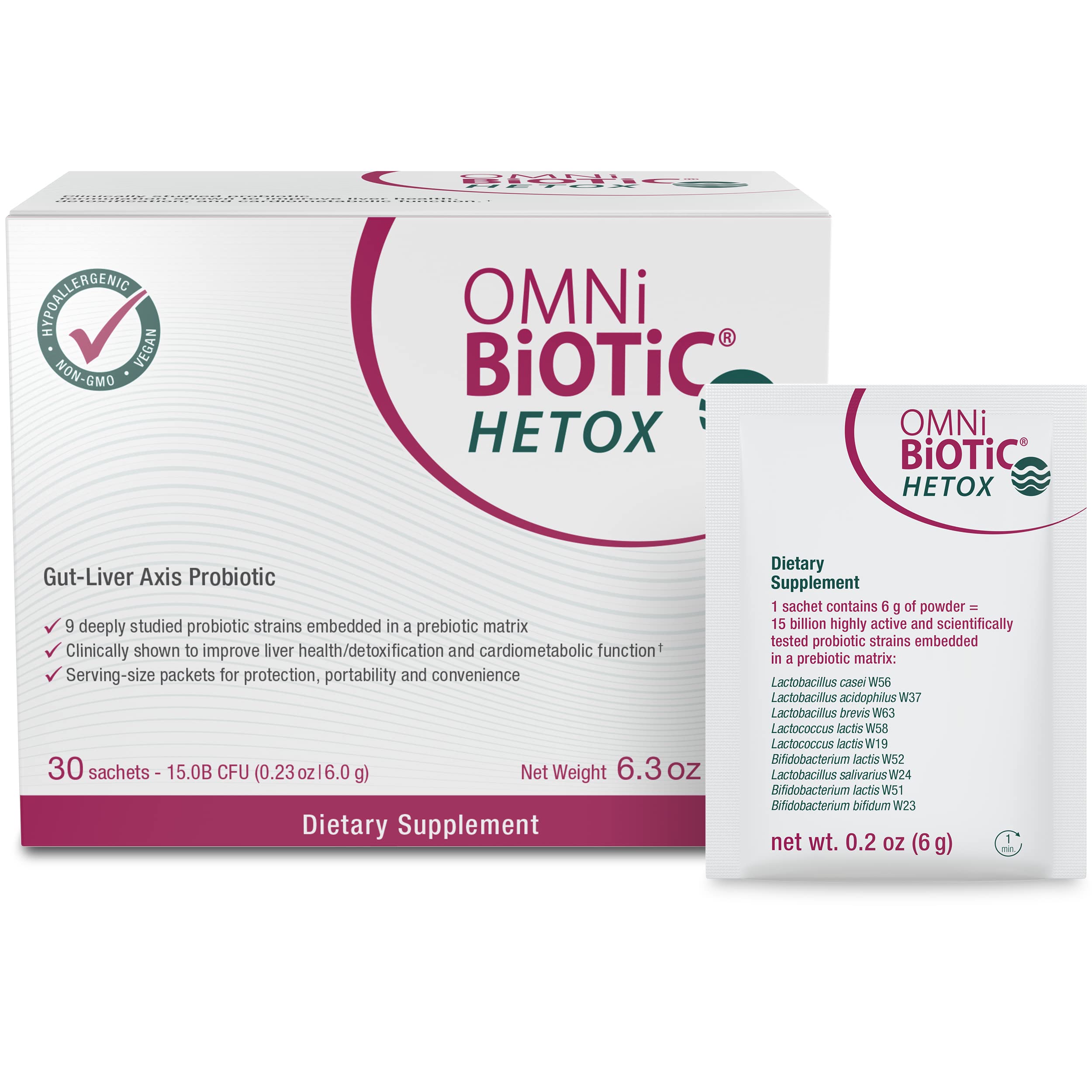 OMNi BiOTiC Hetox bottle front for gut liver support and detox potential