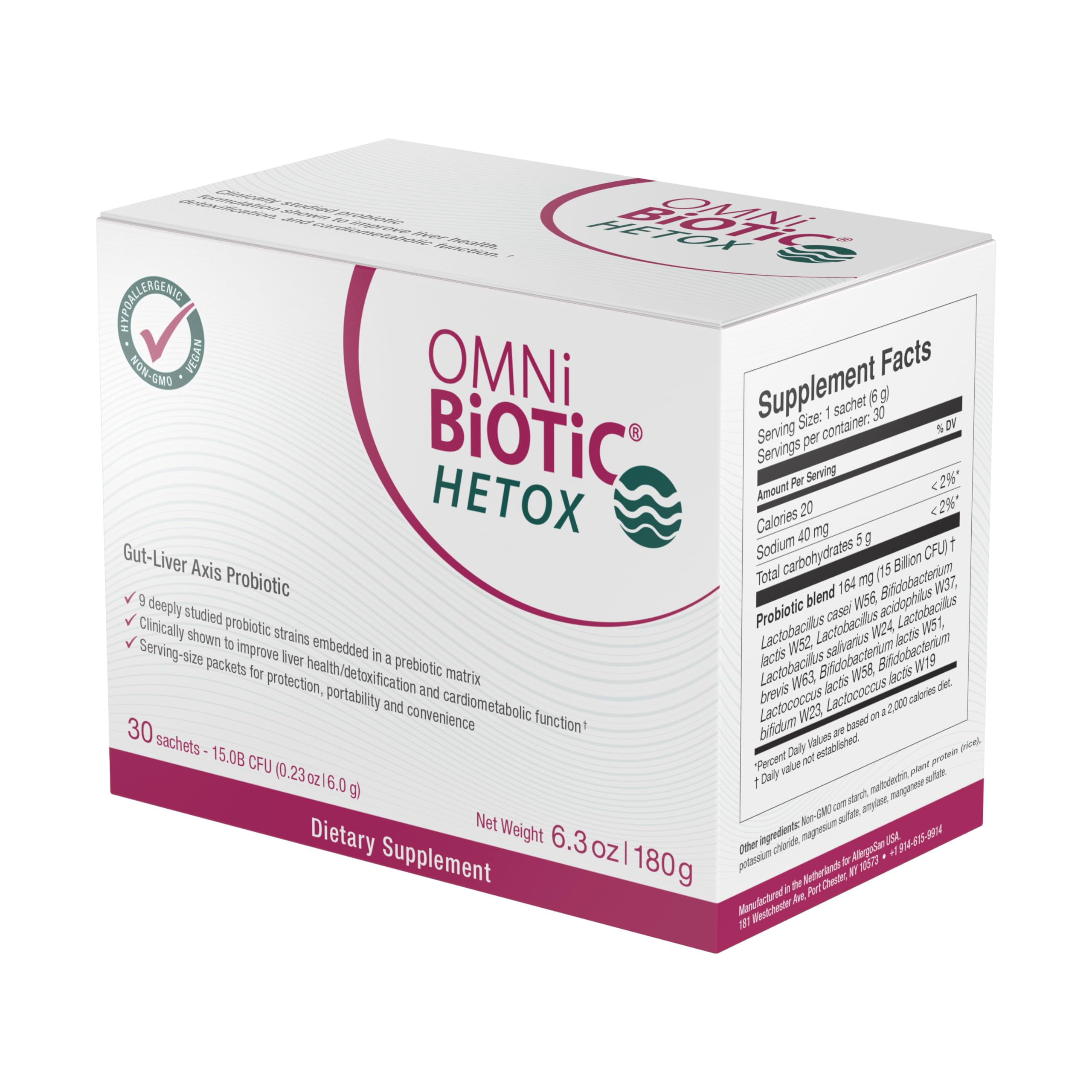 OMNi BiOTiC Hetox label close up with non GMO formulation